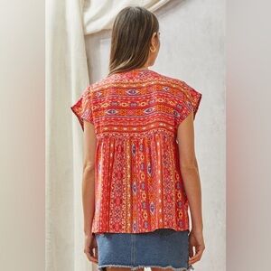 Savanna Jane Aztec Print and Embroidery Blouse - Size S